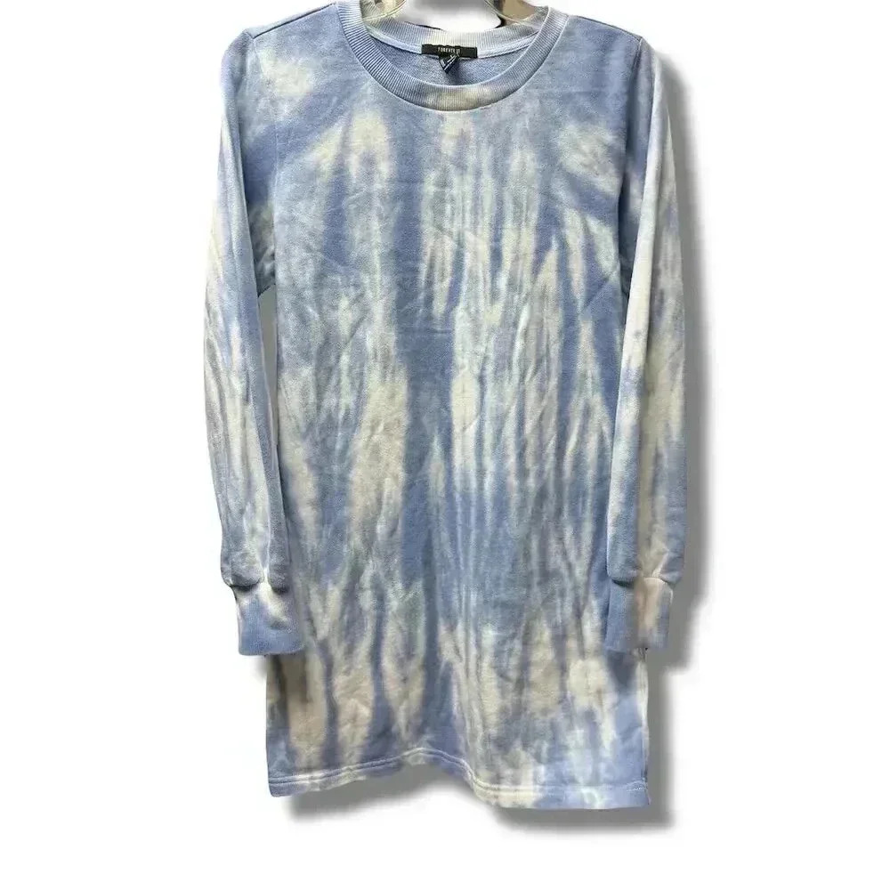 Forever 21 Women's Tie Dye Long Sleeve Sweatshirt Dress Blue Size S